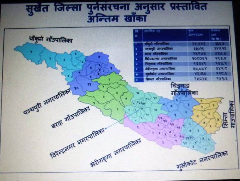 सुर्खेतमा ४ गाउँ पालिका र ४ नगरपालिका नामसहित